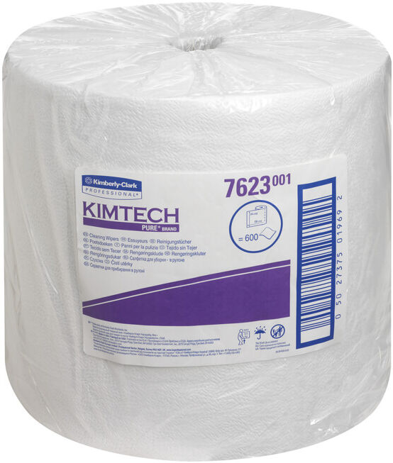 Kimtech Pure Lingettes de nettoyage, 1 rouleau de 600 lingettes blanches 1 couche (7623)