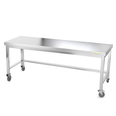Arbeitstisch aus Edelstahl mit Unterbau 2000 x 800 mm und Verstärkung auf PREMIUM-Rollen. GOLDINOX