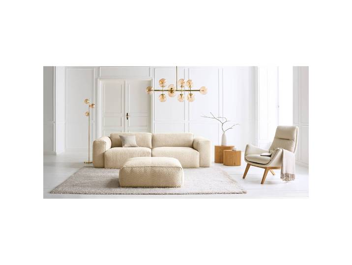 Repose-pieds capitonné 81 x 38 x 100cm Beige Bouclé Tissu Bony: Beige