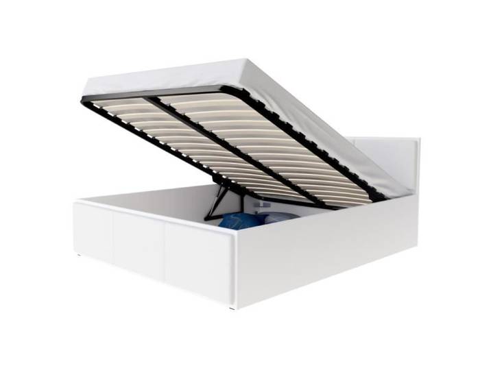 Lit coffre BARCELONA 140 x 190 cm avec sommier à lattes relevable Blanc