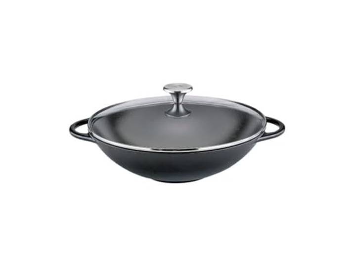 Küchenprofi Wok Glasdeckel-Kp415001030/schwarz Gusspfanne, für Induktion, Gas, Elektro und Grill, energieeffizient, pflegeleicht, emaillierte Innenfläche