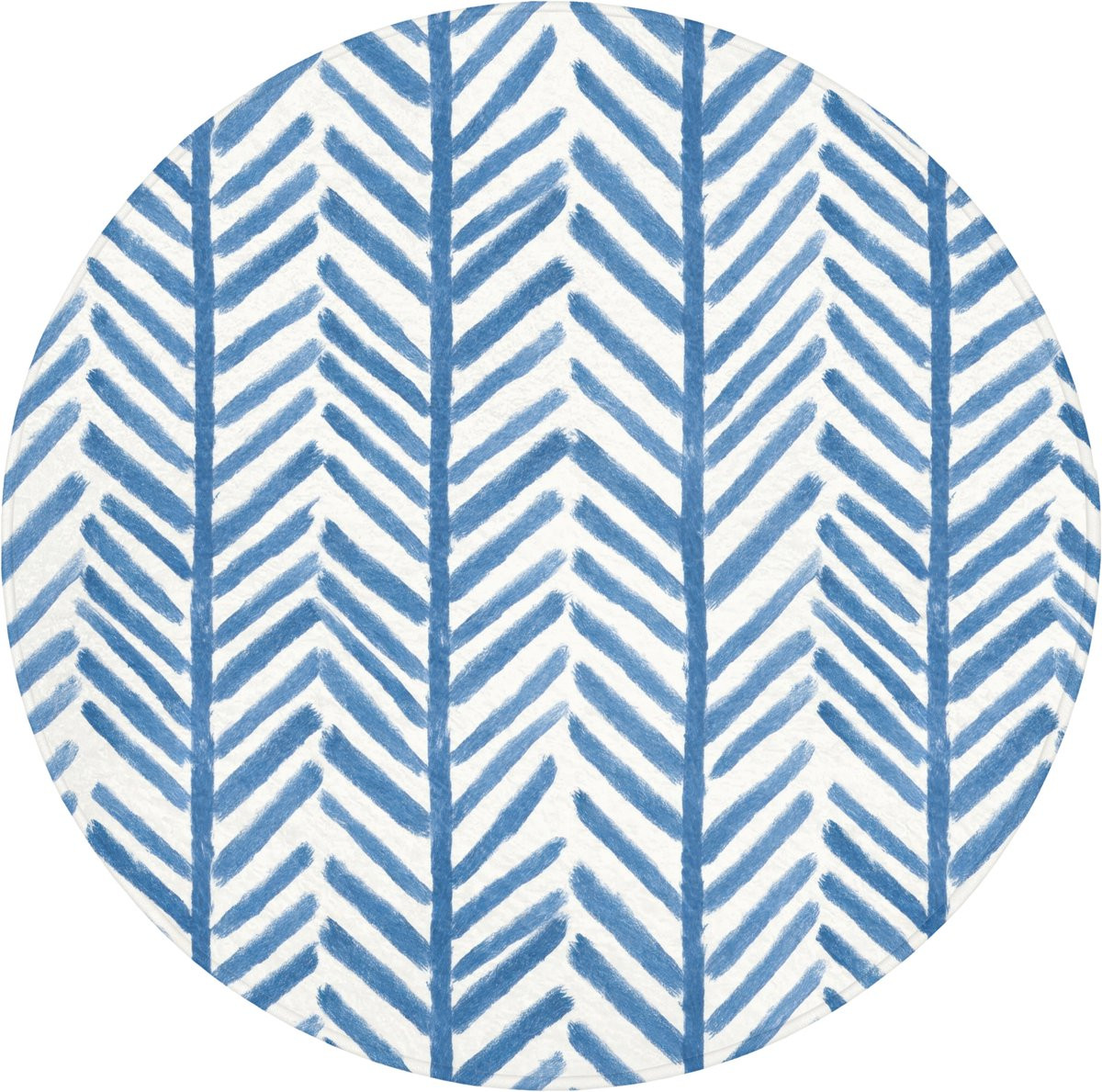 Blauwe ronde badmat met streepjespatroon en antislip - Diameter: 70 cm