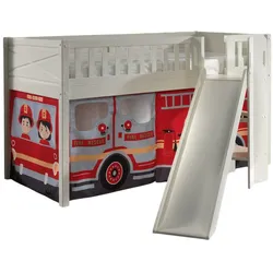 HOCHBETT mit Rutsche Karyl Massivholz Weiß Textilset Feuerwehr