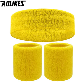 Inspire Picks AOLIKES Sports Sweatband Set Terry Cloth Headband & Wristbands Moisture Wicking Sweat Absorbing Gear For Gym, Running yellow