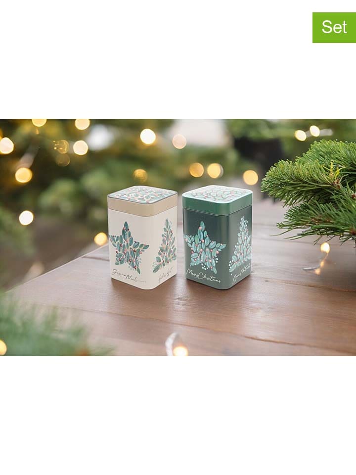 Eigenart 2er-Set: Teedosen "Merry Wishes" in Weiß/ Grün - 100 g - onesize