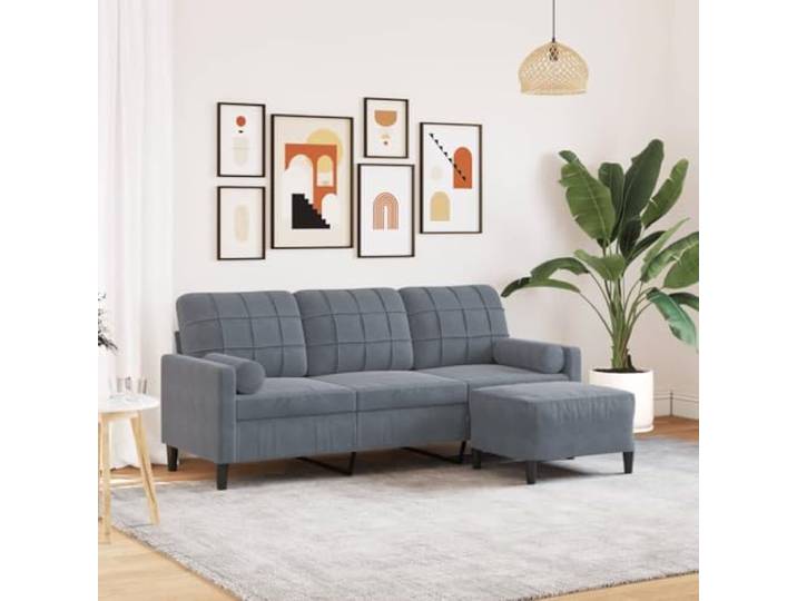 HEFZGDB 3-Sitzer-Sofa mit Hocker in Dunkelgrau 180 cm Samt Stoffbezug – Weiches Velours Material und Robustes Metallgestell für Langlebigkeit und Komfort, Vielseitiger Beistelltisch