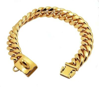 Uplift Essentials Luxury Gold Cuban Link Dog Collar 14mm Heavy Duty Stainless Steel Choker gold 26 In