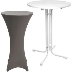 STEHTISCH Sylt Ø 80cm Weiß mit Stella Stehtischhusse Ø 80cm Anthrazit