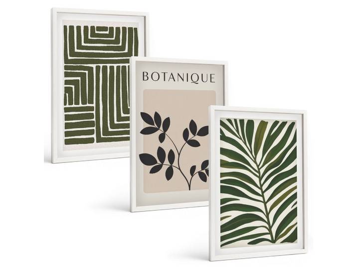 BILDER SET 3er Set - 40x60 cm Weißer Rahmen - Botanischer Boho-Minimalismus