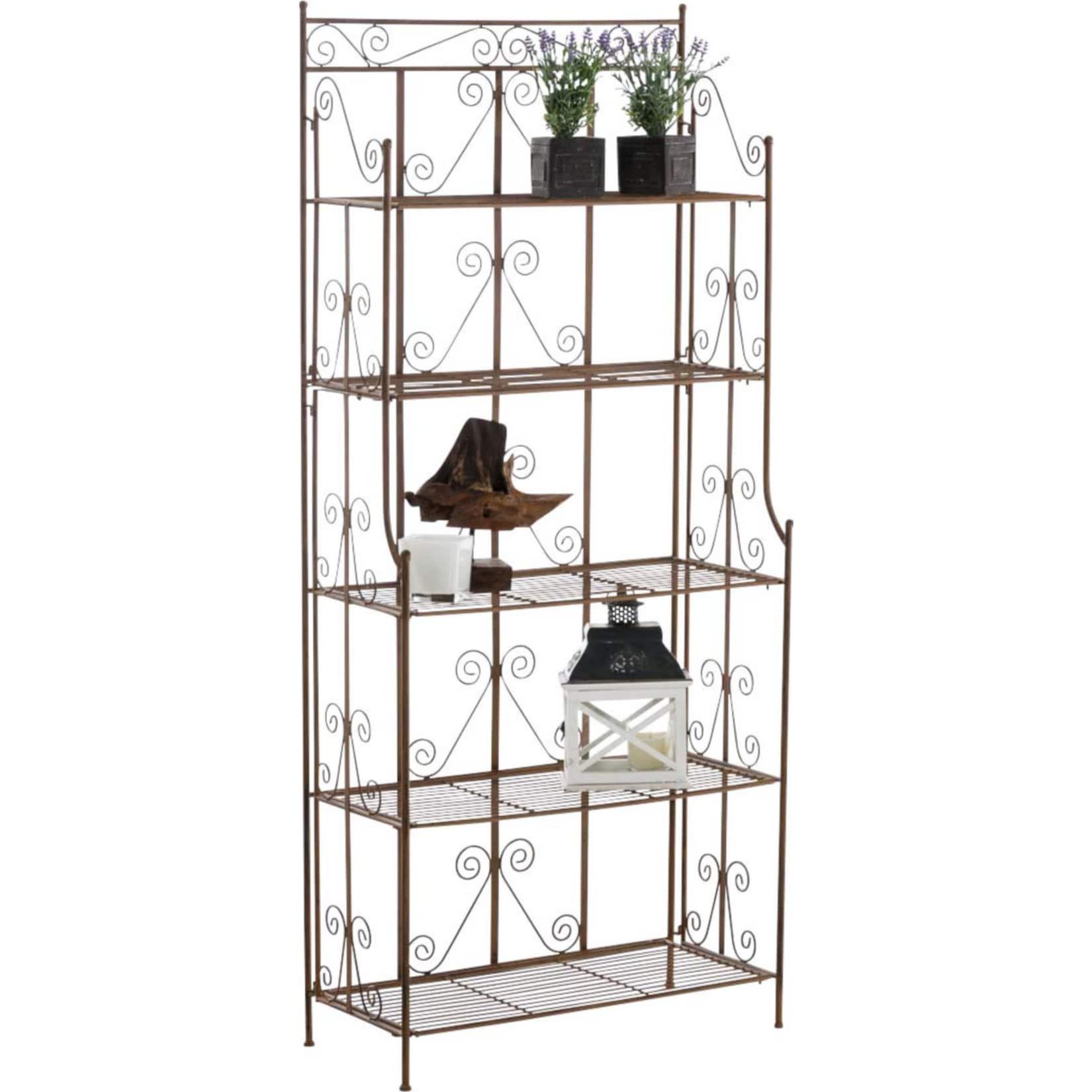CLP Standregal Ciara I Metallregal für Pflanzen im Landhausstil I Regal für Balkon, Terrasse, Veranda und Garten I 5 klappbare Böden