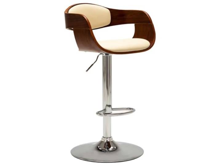 Barhocker Cremeweiß Bugholz Kunstleder mit Gasdruckfeder Verstellbar Verchromter Metallfuß, Fußstütze, ergonomisches Design, pflegeleichter Bezug, 110 kg Belastbarkeit