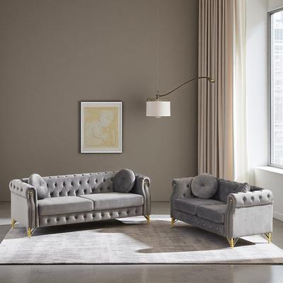 ZWYO HOSIMU Velvet Chesterfield Modular Sofa Set with Tufted Design, Copper Studs and Metal Legs