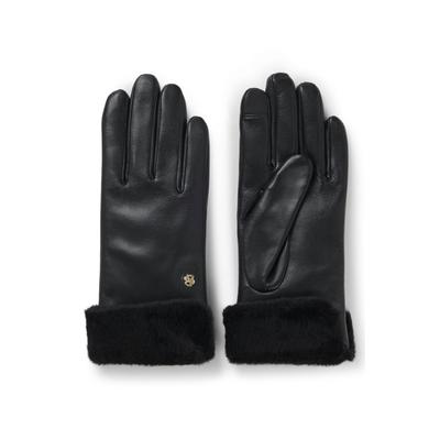 Lederhandschuhe BOSS "Giorgy", Damen, Gr. 7.5, schwarz (schwarz 001), Lammleder, unifarben, Handschuhe, mit Kunstfellbesatz