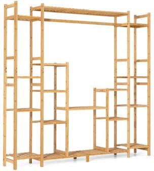 Costway 9-Tier Bamboo Plant Stand with Hanging Rack