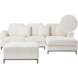 ECKFSOFA 5-Sitzer Bouclé Weiß mit Ottomane linksseitig Oslo