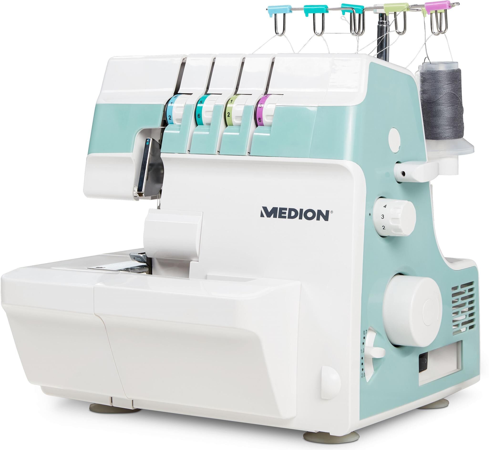 Overlock-Nähmaschine "Medion Life Overlock SO90", blau (türkis, weiß), B:31cm H:32cm T:31cm, Nähmaschinen, Overlock-Nähmaschine türkis, weiß Einheitsgröße