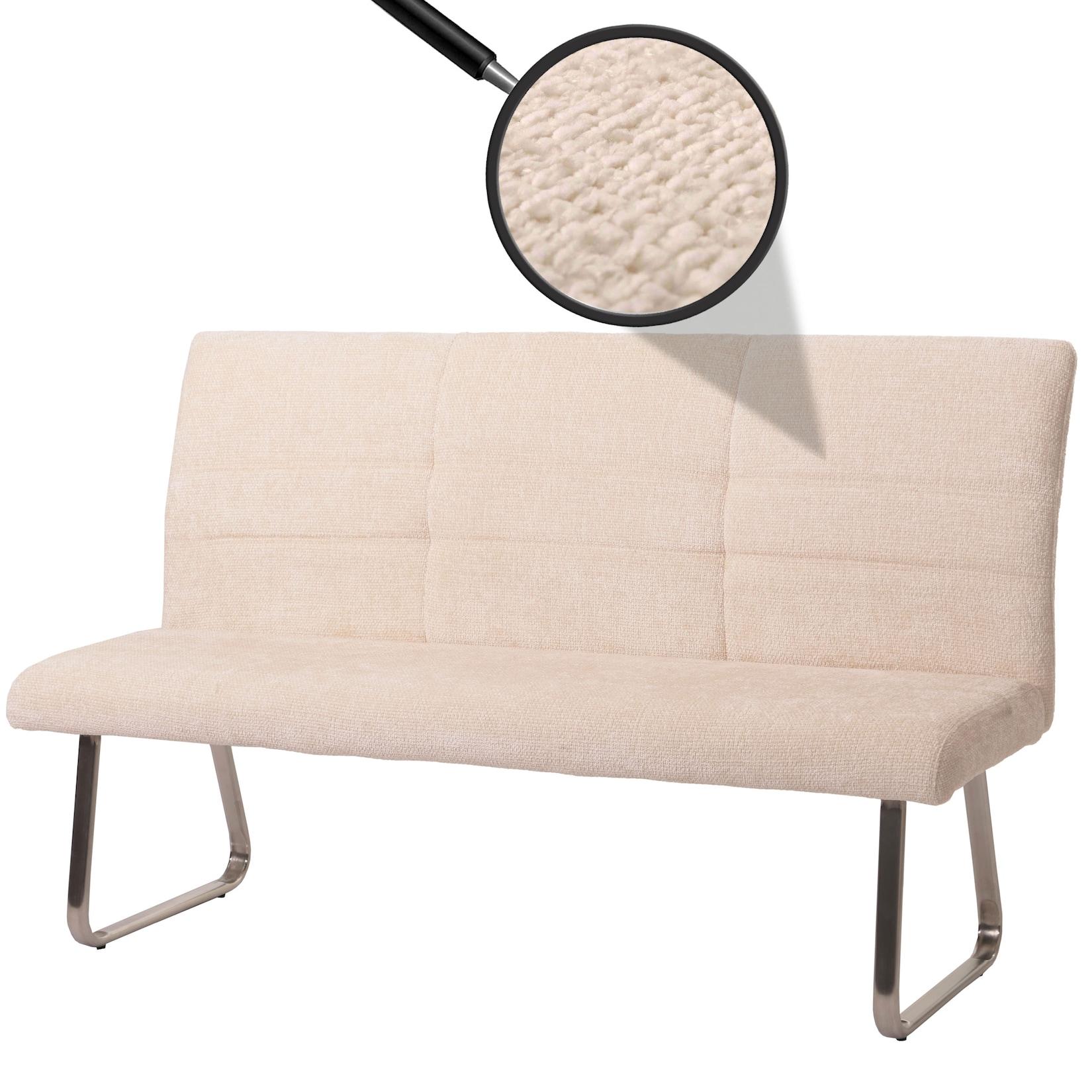 Sitzbank MCW-G55, Esszimmerbank Bank, Edelstahl gebürstet Stoff/Textil Chenille, 160cm ~ creme