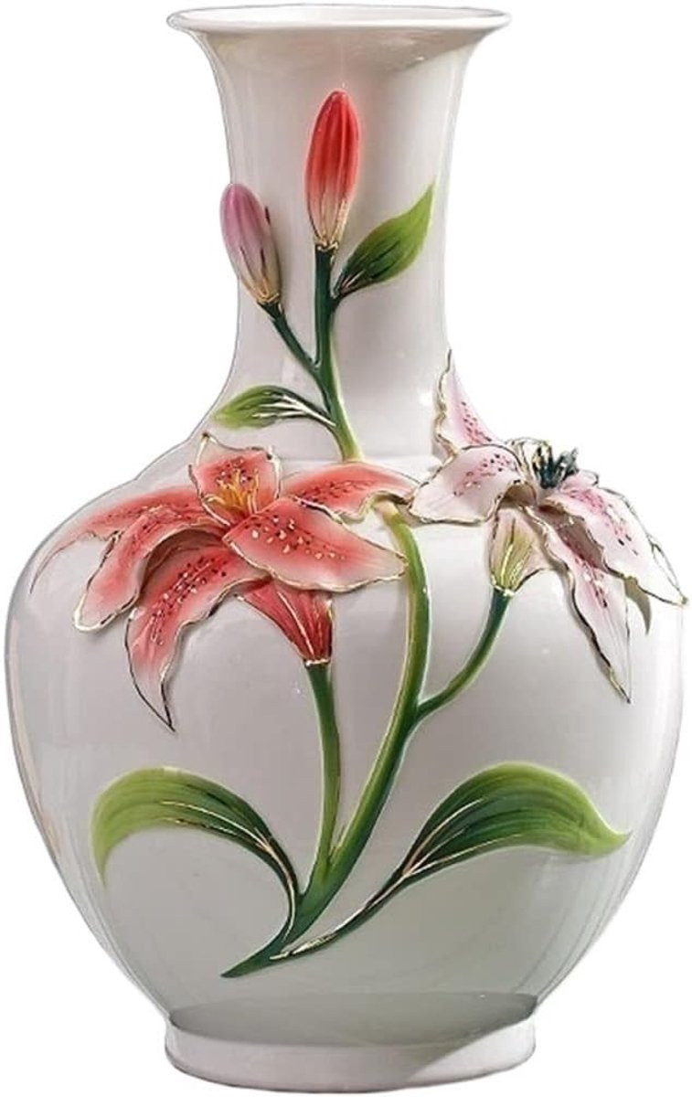 Handgeschilderde keramische vaas met emaille ornament in multicolor, Hoogte: 35 cm