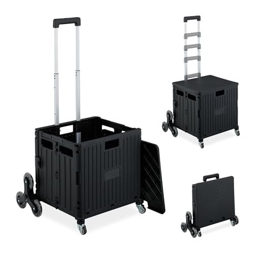Relaxdays Opvouwbare boodschappentrolley traploper, zwart