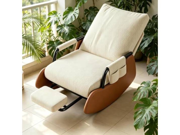 kumamart Schaukelstuhl Wohnzimmer für Lesen und Entspannung Schaukelnder Komfortsessel mit tiefer Sitzfläche 60x60cm und Rückenunterstützung für Lesestunden.