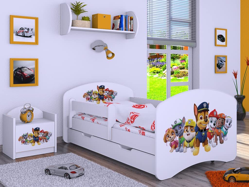 BDW Kinderbett Super Hunde, Babybett Kinderzimmer, Weiß (Motiv 3), 190 x 90 cm