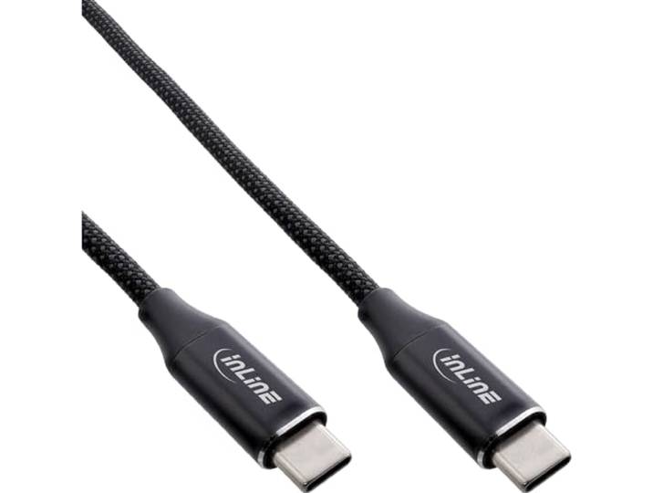 InLine Magnetische USB-C-oplaadkabel, magnetische mantel, USB-C naar USB-C kabel, 100 W (5A), snellaadkabel, nylon weefselmantel, stroom- en gegevensoverdracht, zwart, 1,5 m, 35884