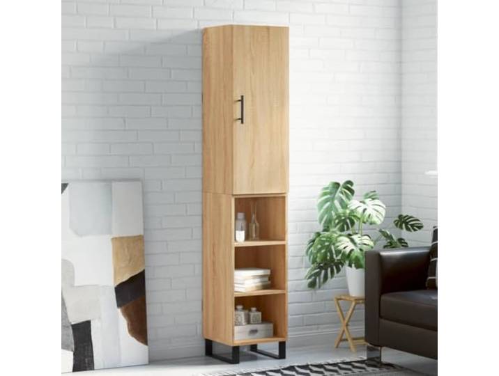 Jkghdrt Highboard Sonoma-Eiche 34,5x34x180 cm Holzwerkstoff mit Metallfüßen Schmale Standfläche, viel Stauraum, robuste Konstruktion, pflegeleichte Oberfläche, moderne Optik