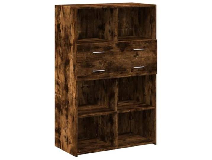 Fisinber Highboard Räuchereiche 80x42,5x124 cm Holzwerkstoff Schrank Stilvoller Beistellschrank mit Schubladen und offenen Fächern für Ordnung im Wohnzimmer, Schlafzimmer oder Flur.