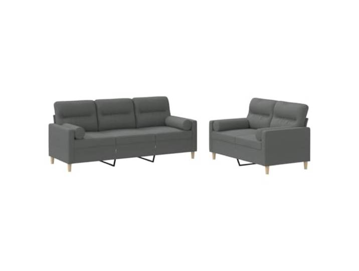 GHVBNMF Sofagarnitur 2-TLG 2-Sitzer & 3-Sitzer Sofa Dunkelgrau Stoff Polstergarnitur fürs Wohnzimmer: Zweiteiliges Couch Set aus dunkelgrauem Stoff mit Zylinderkissen & stabilem Gestell.