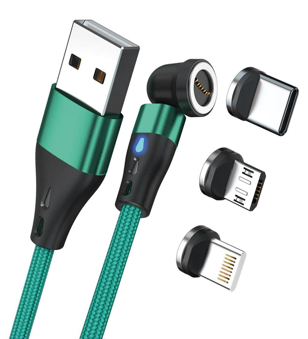 RealPower Magnetische kabel 3 Amp 2m groen met adapters