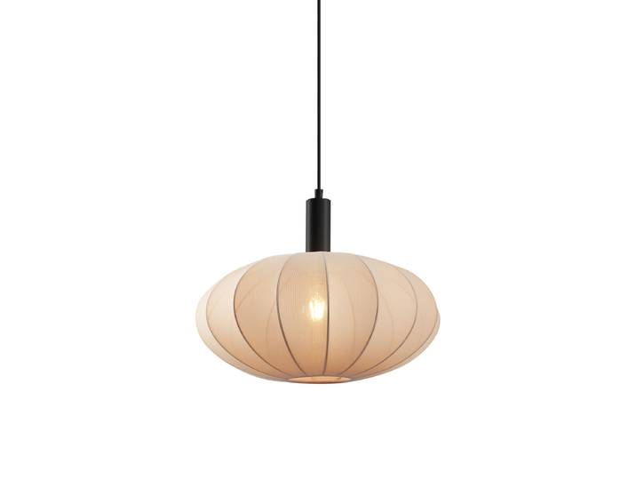 Suspension Japandi noire avec abat-jour en tissu marron - Bida