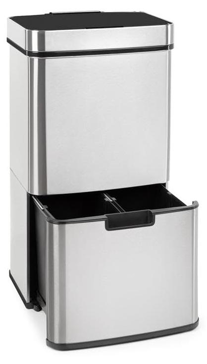 Sensor-Mülleimer 72L, 4 Behälter, berührungslos, Infrarot, Timer, Edelstahl