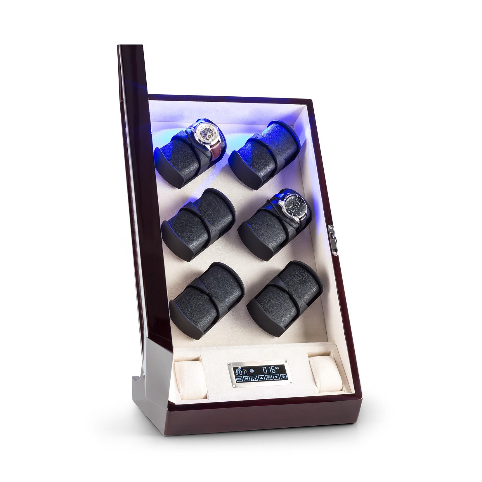 Klingenthal Uhrenbeweger Rechts-Links-Lauf bis 2200U/d 14 Uhren RGB-LED Touch abschließbar Mahagoni
