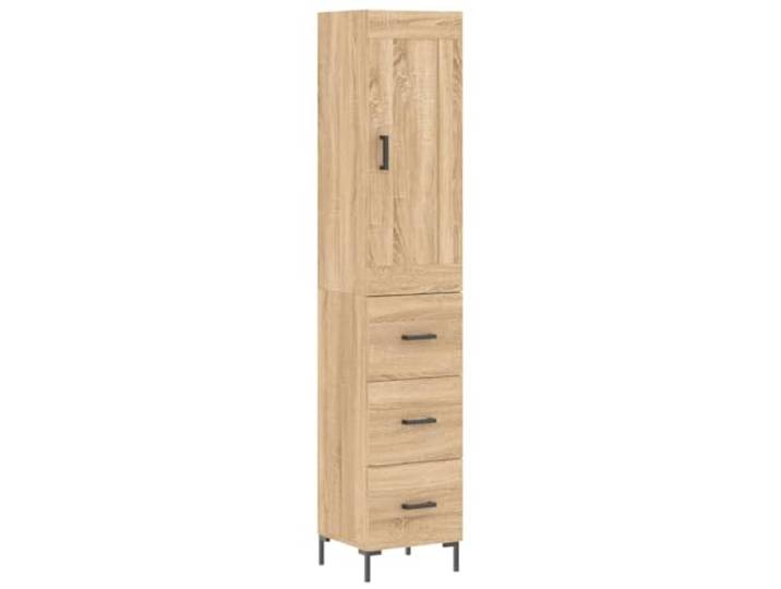 HGFDVCMR Highboard Sonoma-Eiche 34,5x34x180 cm Holzwerkstoff Schrank Schlankes Raumwunder für Wohnzimmer und Schlafzimmer mit stabilen Metallfüßen und praktischen Türen für mehr Ordnung.