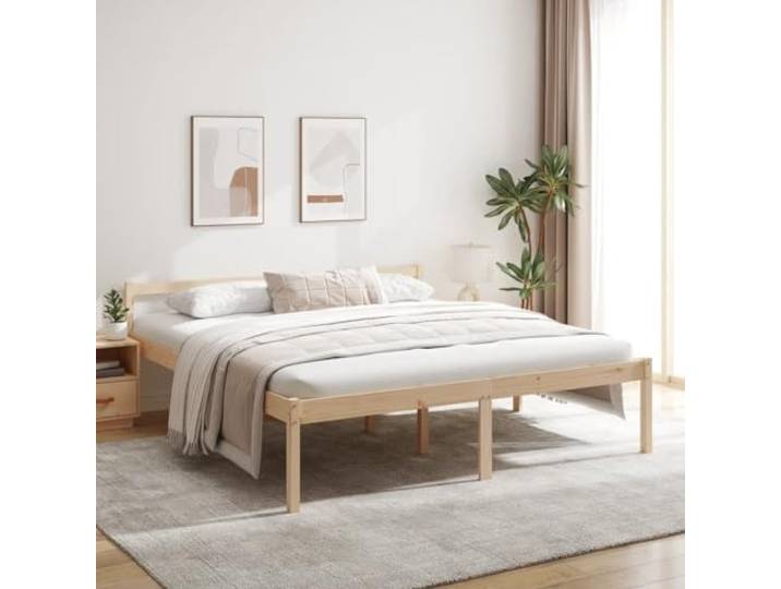 Massivholz Kiefer Seniorenbett mit 45cm Einstiegshöhe Modern 200x200cm Seniorenbett 200x200 Massivholz Kiefer Bettgestell mit Kopfteil Hohes Bett 45cm Sitzhöhe Stabil Stauraum