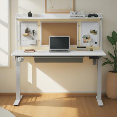 "KOWO 55"" White Electric Standing Desk w/Drawer & Backboard Height Adjustable Sit Stand Workstation for Home Office"