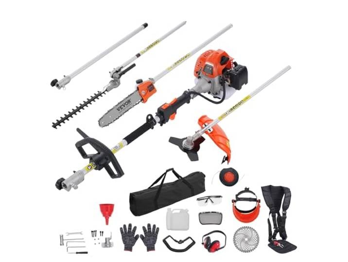 VEVOR Outils de Coupe Haie Multifonctionnel 6 en 1 52 CC Taille-haie à Gaz Pour Élagage Arbustes Branches\, Moteur 2 Temps\, Taille-bordure\, avec Scie à Perche\, Tronçonneuse à Rallonge\, Kit Accessoires