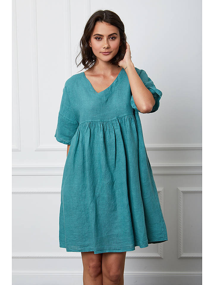 Fleur de Lin Leinen-Kleid "Etsy" in Türkis - S
