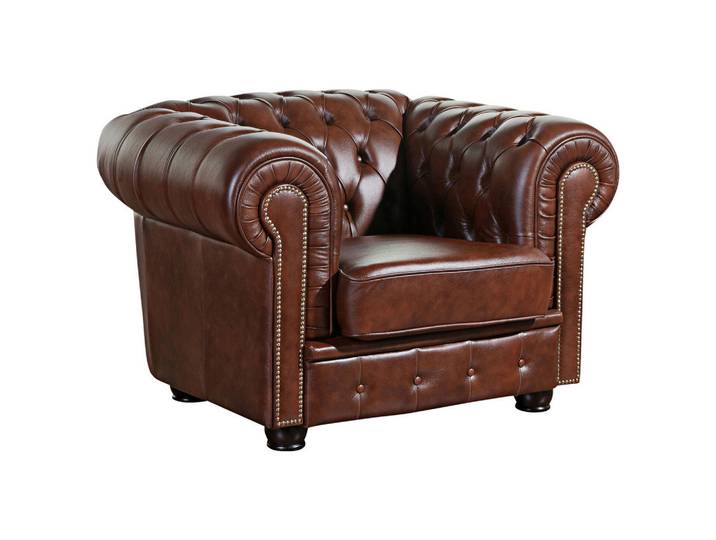Max Winzer Chesterfield-Sessel, Braun, Echtleder, Rindleder, 110x74x98 cm, Goldenes M, Made in Europe, Wohnzimmer, Sessel, Chesterfield-Sessel