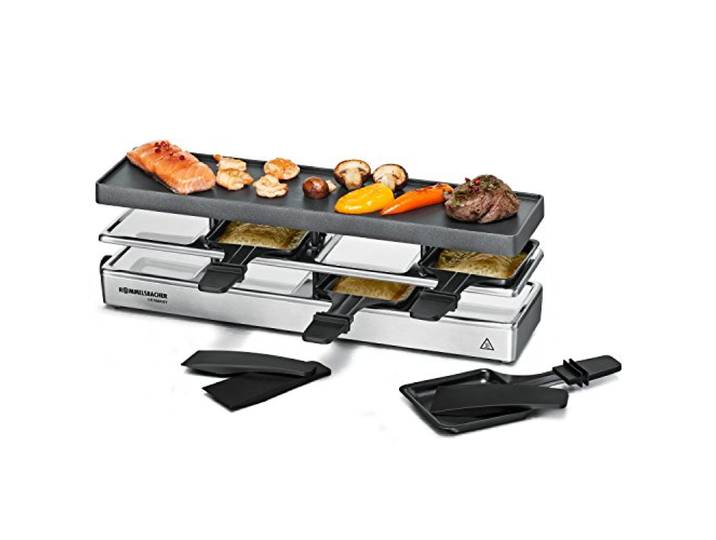 ROMMELSBACHER RC 800 Raclette-Grill fun for 4 (Tischgrill, für 4 Personen, erweiterbar, Parkdeck, Alu-Druckguss-Grillplatte mit Xylan Plus Antihaftbeschichtung, 730 W) silber