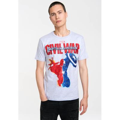 T-Shirt LOGOSHIRT "Marvel - Captain America - Civil War", Herren, Gr. S, grau, 95% Baumwolle, 5% Viskose, bedruckt, mehrfarbig, meliert, normal, Rundhals, Shirts T-Shirt, mit großem Captain America-Frontprint