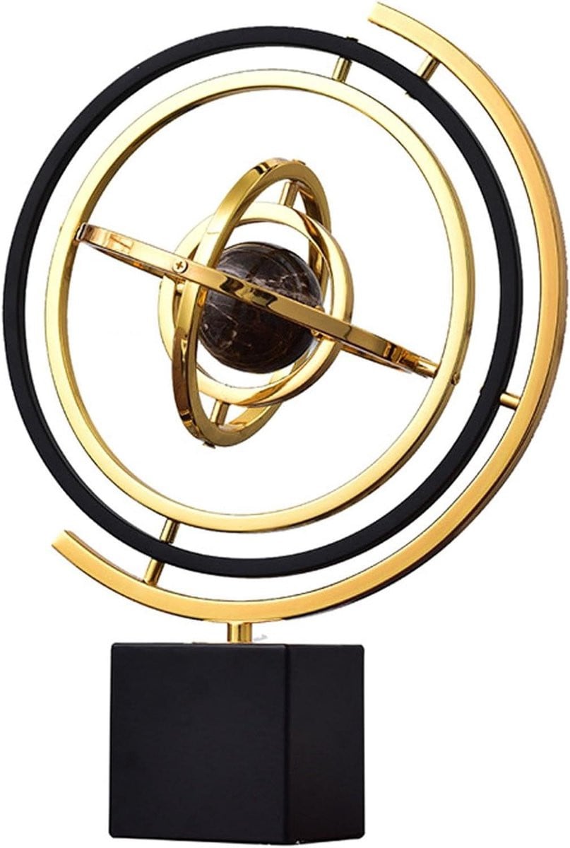 Metalen Bol Sculptuur Wereldbol Decoratie Abstract Geometrisch Ontwerp Zwart Goud M