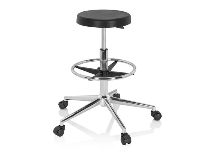 hjh OFFICE 830101 Arbeitshocker hoch TOP Work 14 I PU-Hartschaum Schwarz Drehhocker mit Rollen & Gleiter, höhenverstellbar