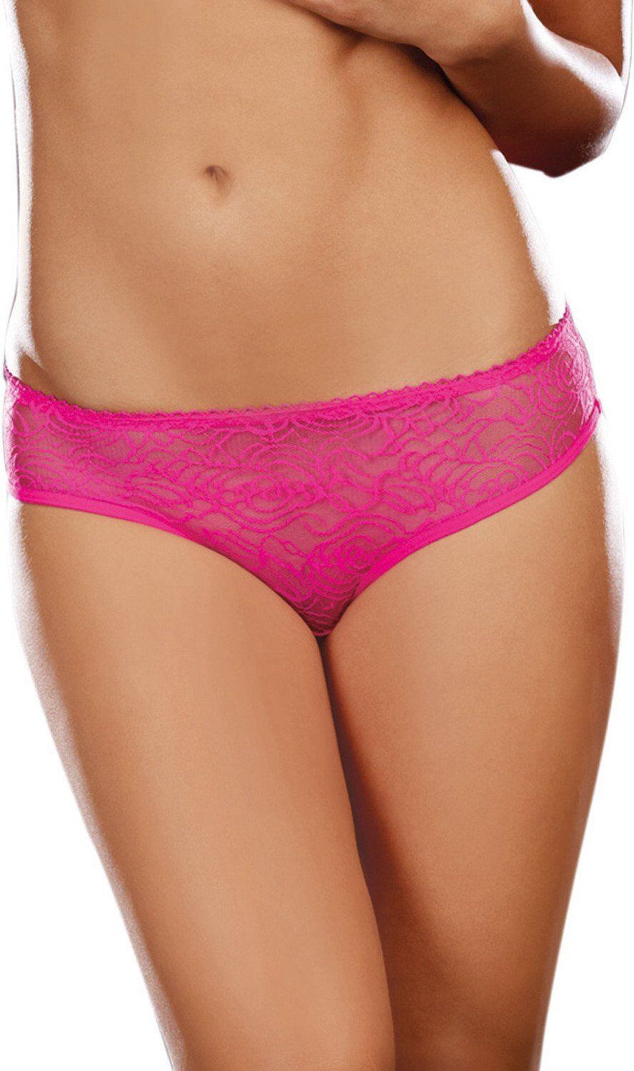 Dreamgirl Tanga ouvert rose dentelle avec noeud sur les fesses - DG1300HPK