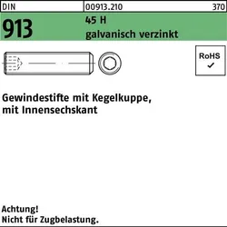 Gewindestift DIN 913 Kegelkuppe/Innen-6kt M5x8 45 H galv.verz. 1000St.