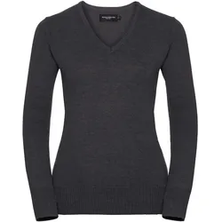 Russell Collection Damen Strickpullover – V-Ausschnitt, charcoal marl, XXS