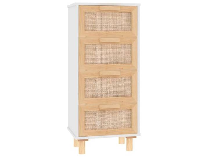 Kaorsrow Sideboard Weiß 40x30x90 cm Kommode mit 4 Rattan Schubladen Schmaler Beistellschrank mit 4 Rattan-Schubladen und Kiefernholzbeinen, ideal für Schlafzimmer und Flur.