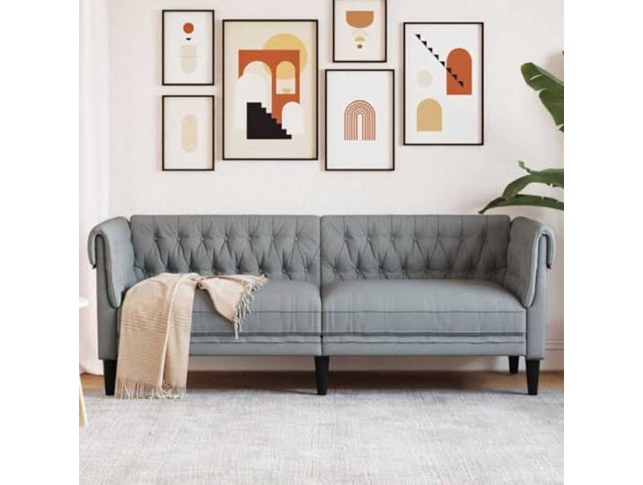 HEFZGDB 3-Sitzer Chesterfield Sofa Hellgrau Stoff Modernes Wohnzimmer Möbelstück mit Gepolsterten Sitzflächen und Stabilen Stützbeinen für Langlebigen Komfort und Atmungsaktive