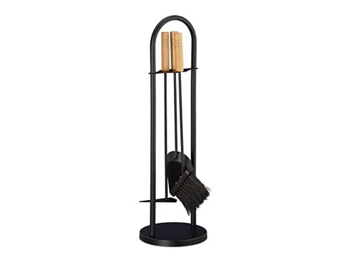 relaxdays 10028780 Ensemble serviteur de cheminée 4 pièces Accessoire Pelle Balai Support grattoir\, Noir