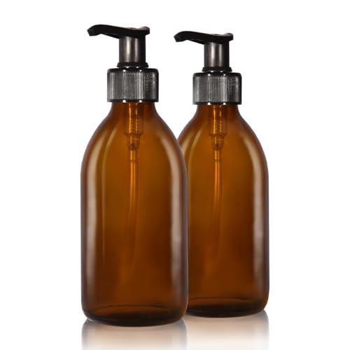 Oputec Set van 2 Glazen Zeepdispensers van Bruin Glas, 2 x 250 ml